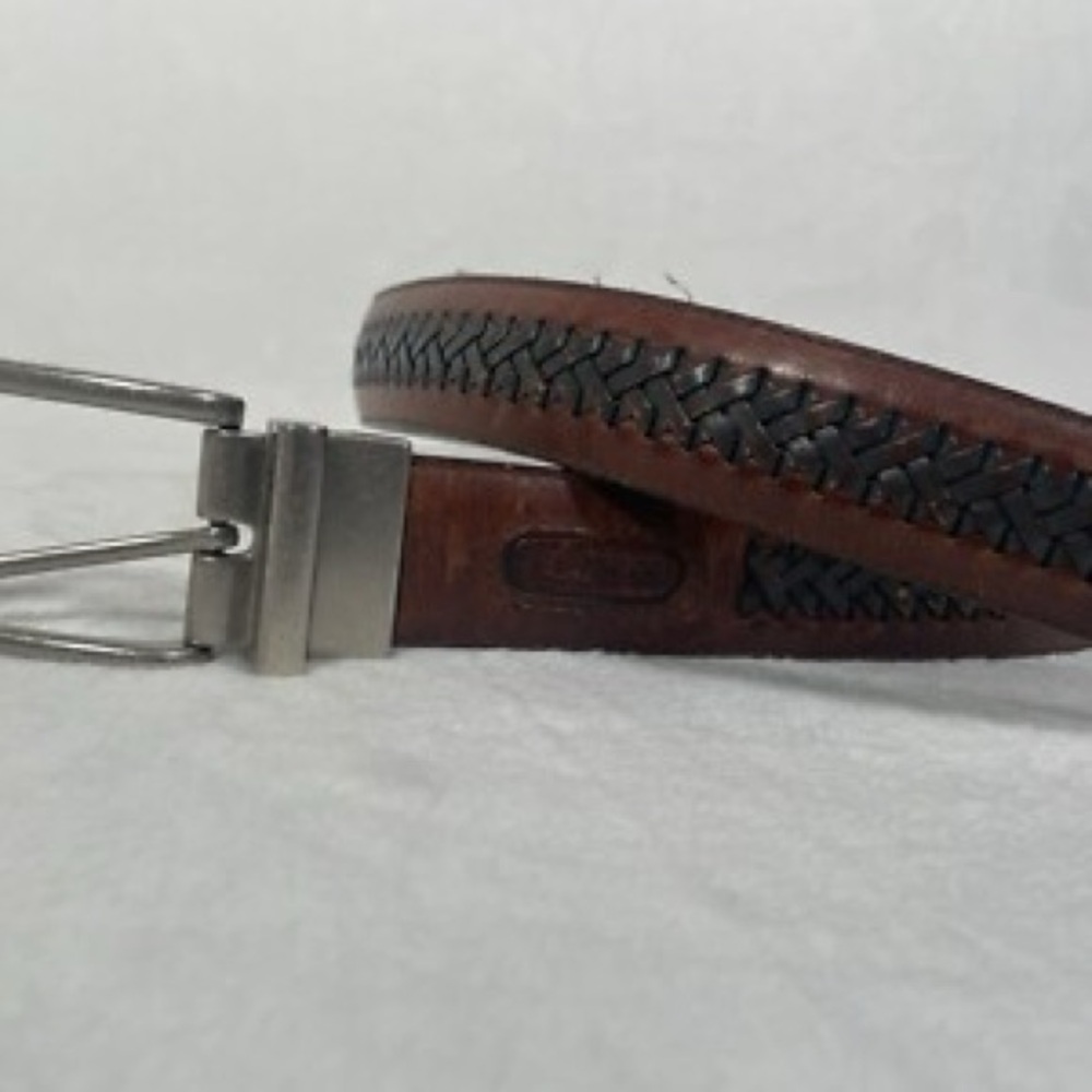 COLUMBIA 34/85 Brown and Black Leather Belt with Silver Buckle